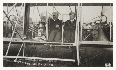 Cole & Co., photographer - Theodore Roosevelt and Archibald Hoxsey in a biplane preparing for flight on October 11, 1910